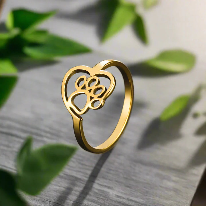 Goldton-Pfote & Herzring-Edelstahlschmuck für Tierliebhaber 1