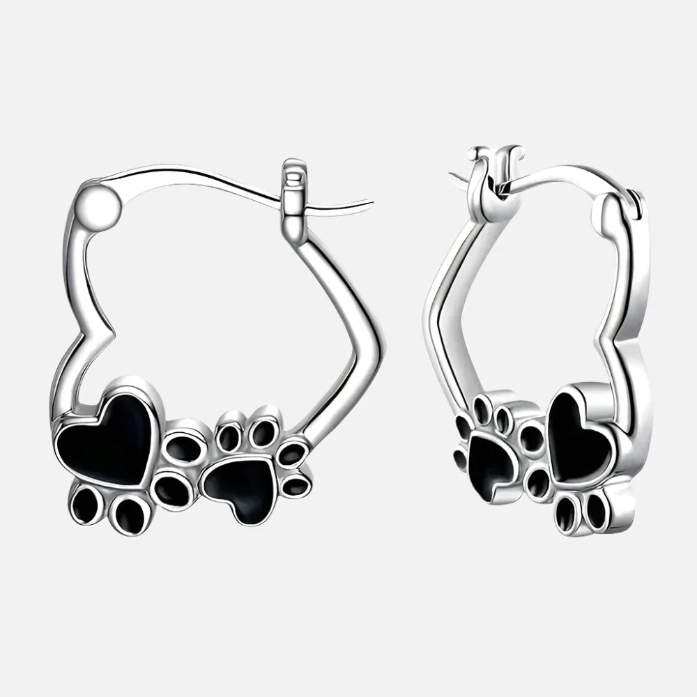 Heart Paw Huggie Earrings with Black Enamel 1
