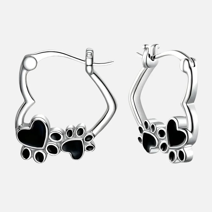 Heart Paw Huggie Earrings with Black Enamel 1