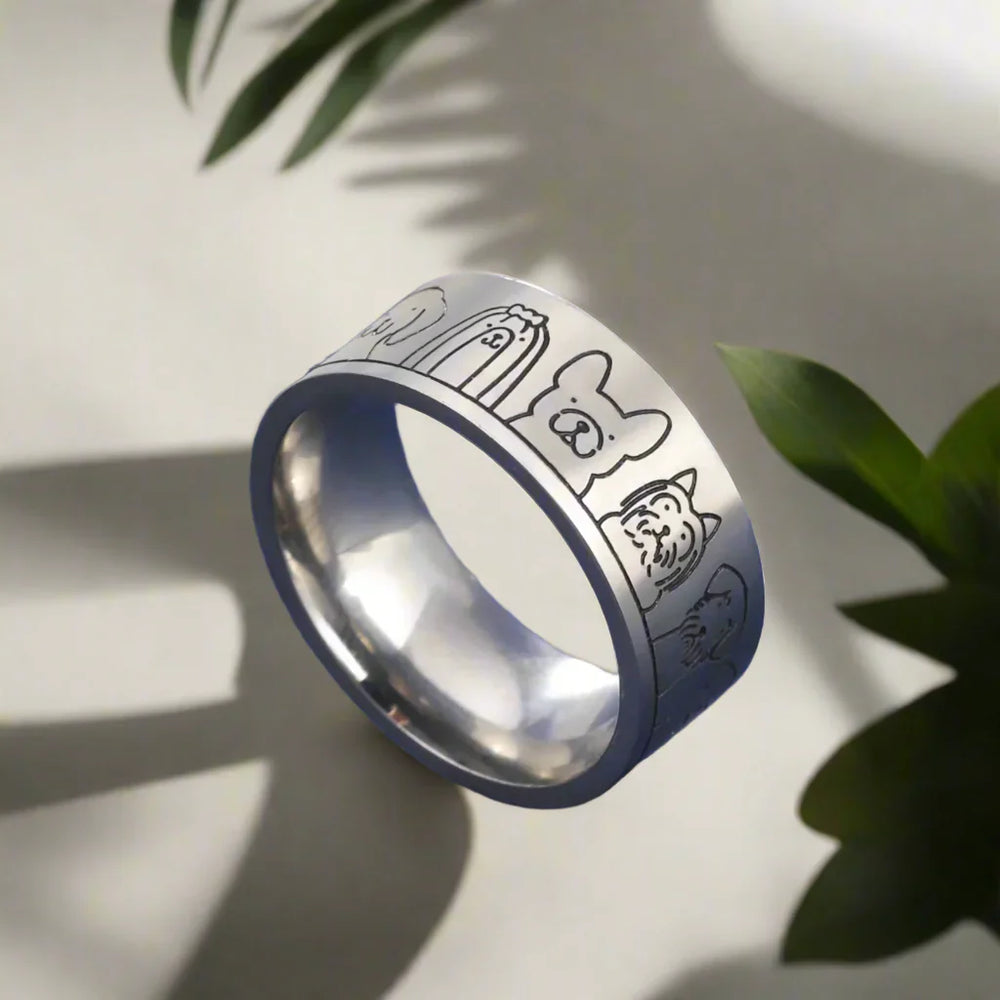 Wide Stainless Steel Dog Ring – Engraved Design for Women 1
