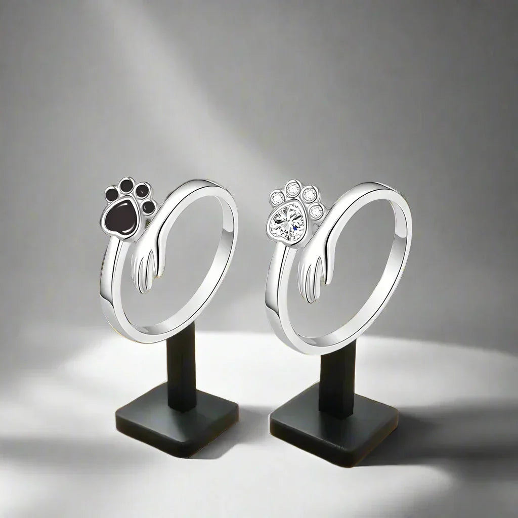 925 Sterling Silver Adjustable Ring – Hand and Paw Print Design 2
