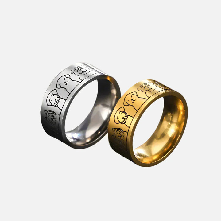 Wide Stainless Steel Dog Ring – Engraved Design for Women 3