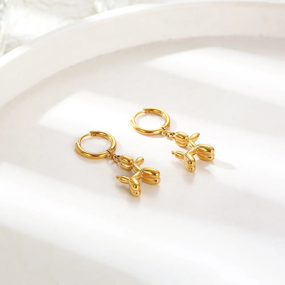 Gold Huggie Earrings with Mini Balloon Dog Charm 2