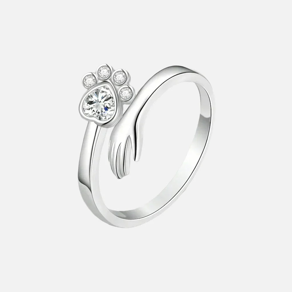 925 Sterling Silver Adjustable Ring – Hand and Paw Print Design 1