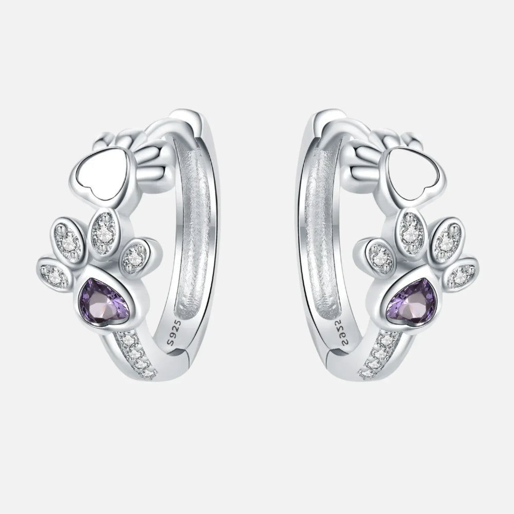Paw Huggie -Ohrringe in 925 Sterlingsilber - mit Zirkonia und Herzjuwel 1