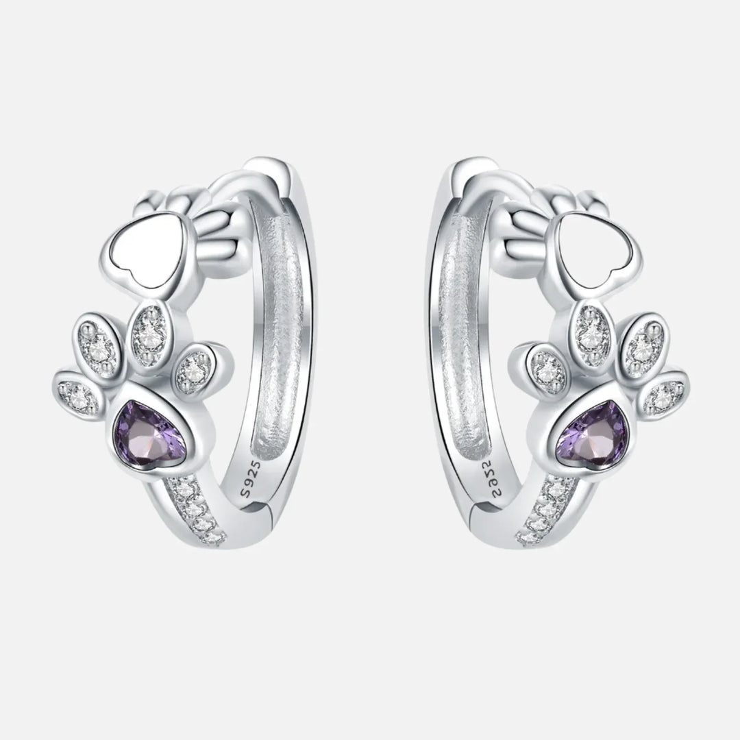Paw Huggie -Ohrringe in 925 Sterlingsilber - mit Zirkonia und Herzjuwel 1