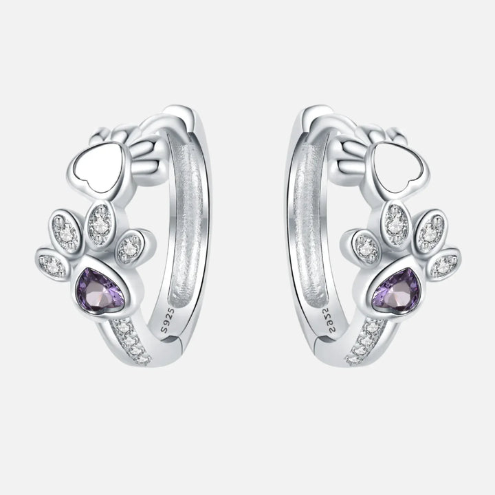 Paw Huggie -Ohrringe in 925 Sterlingsilber - mit Zirkonia und Herzjuwel 1