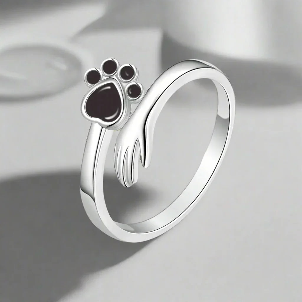 925 Sterling Silver Adjustable Ring – Hand and Paw Print Design 3