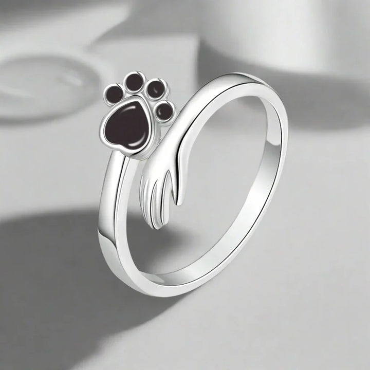 925 Sterling Silver Adjustable Ring – Hand and Paw Print Design 3
