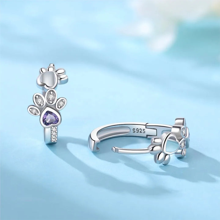Paw Huggie -Ohrringe in 925 Sterlingsilber - mit Zirkonia und Herzjuwel 3