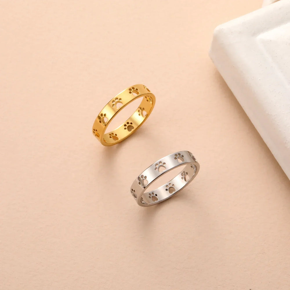 Gold-Tone Paw Print Ring – Adjustable Stainless Steel 2