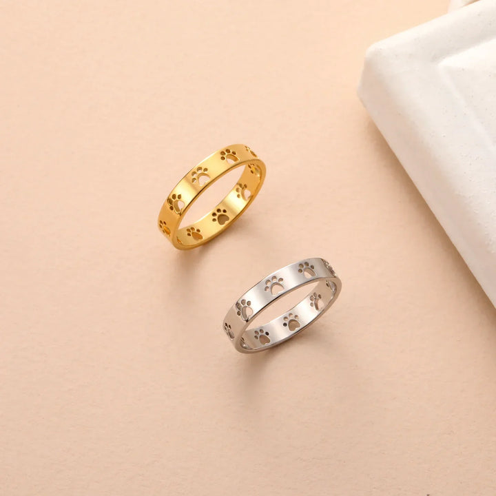 Gold-Tone Paw Print Ring – Adjustable Stainless Steel 2
