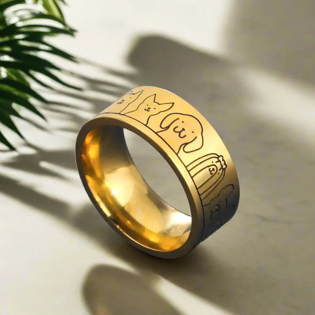 Wide Stainless Steel Dog Ring – Engraved Design for Women 2