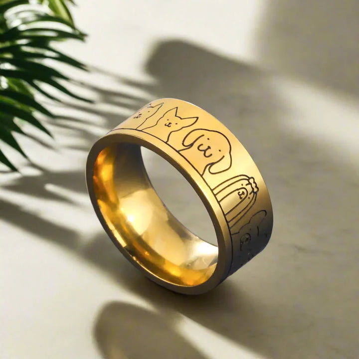 Wide Stainless Steel Dog Ring – Engraved Design for Women 2