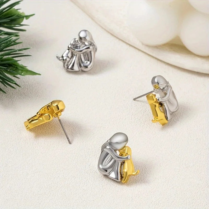 Silver and Gold Two-Tone Hug Earrings 4