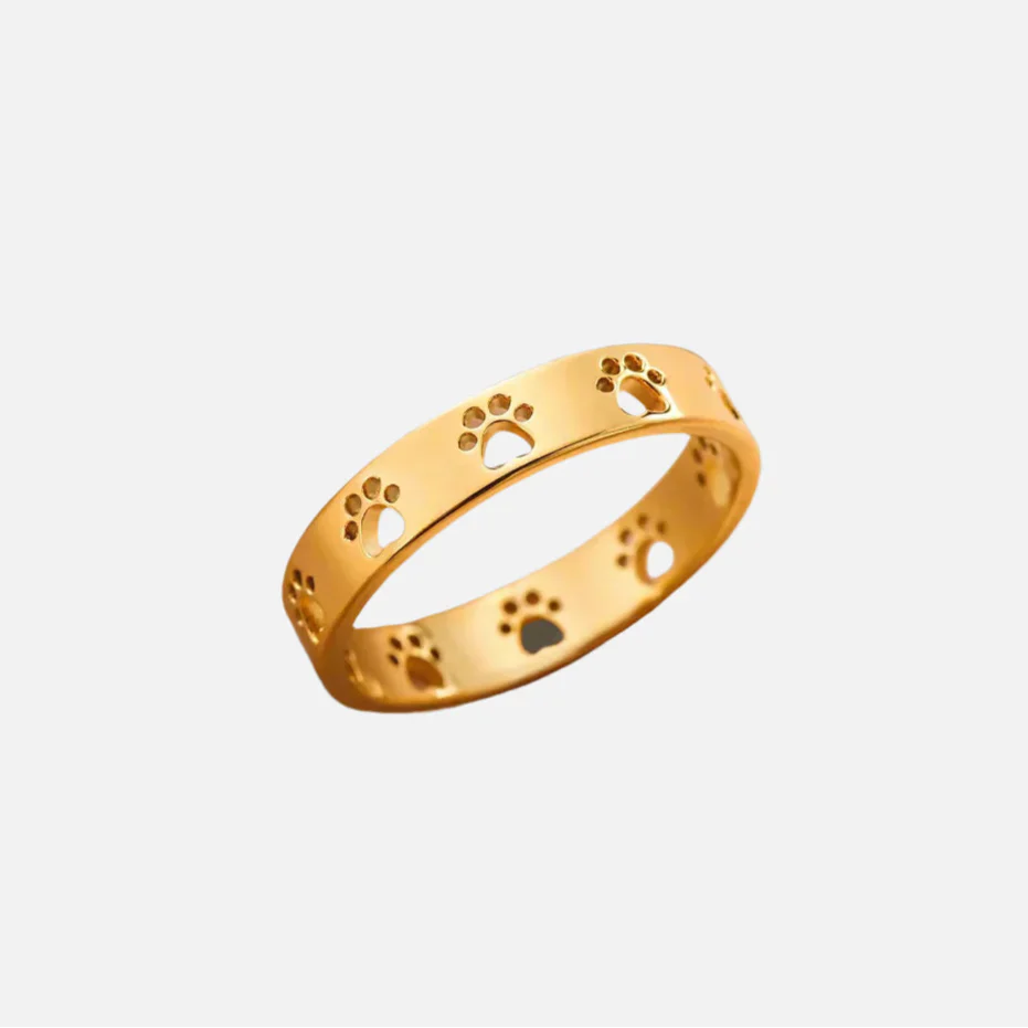 Gold-Tone Paw Print Ring – Adjustable Stainless Steel 1