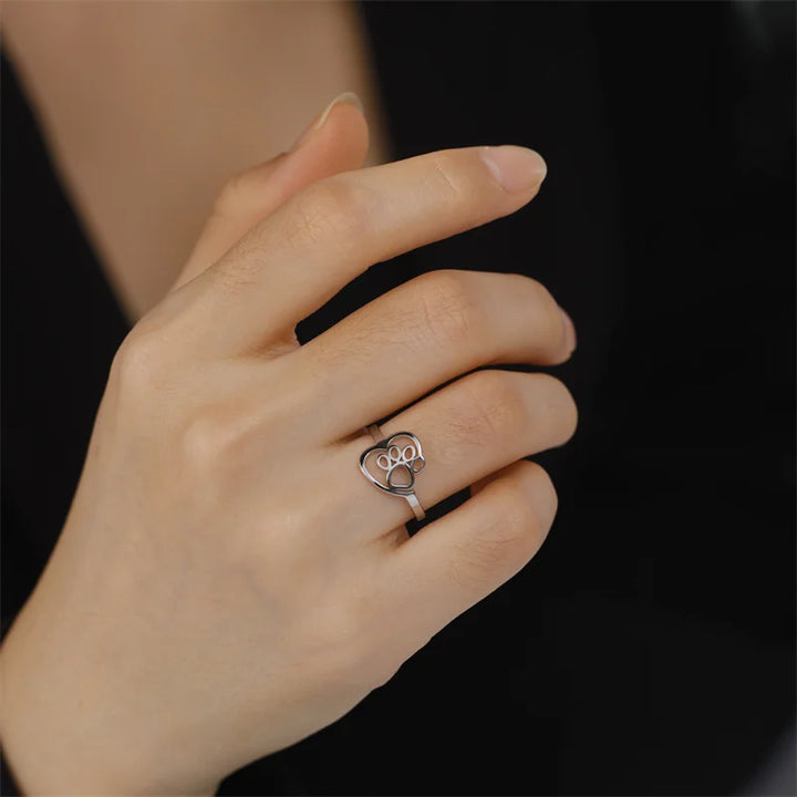 Goldton-Pfote & Herzring-Edelstahlschmuck für Tierliebhaber 4