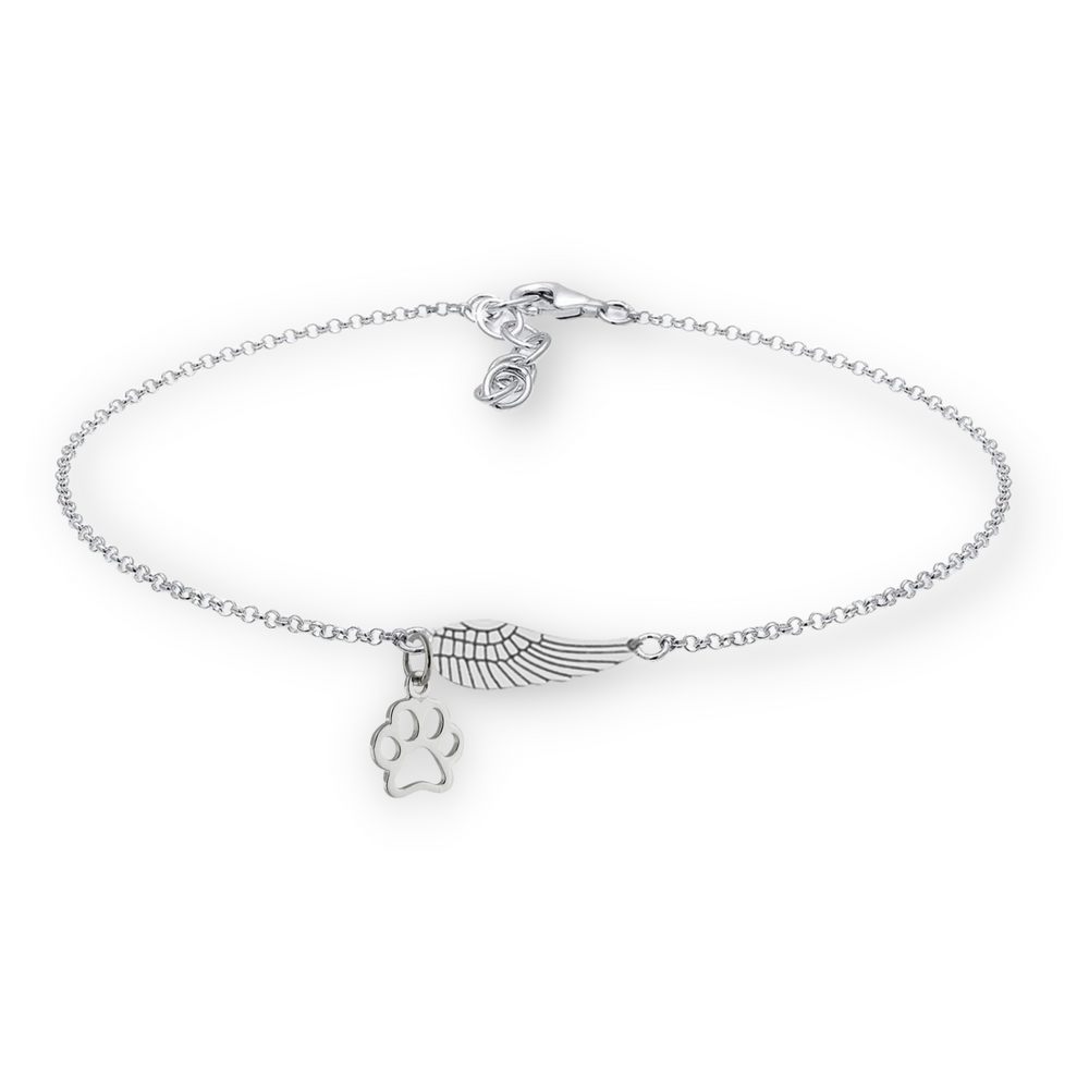 Silver Memorial Armband mit Engelsflügel & Pfotendruck | Handgefertigt 2