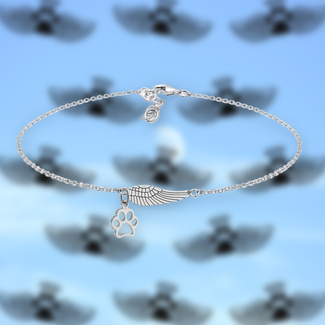 Silver Memorial Armband mit Engelsflügel & Pfotendruck | Handgefertigt 5
