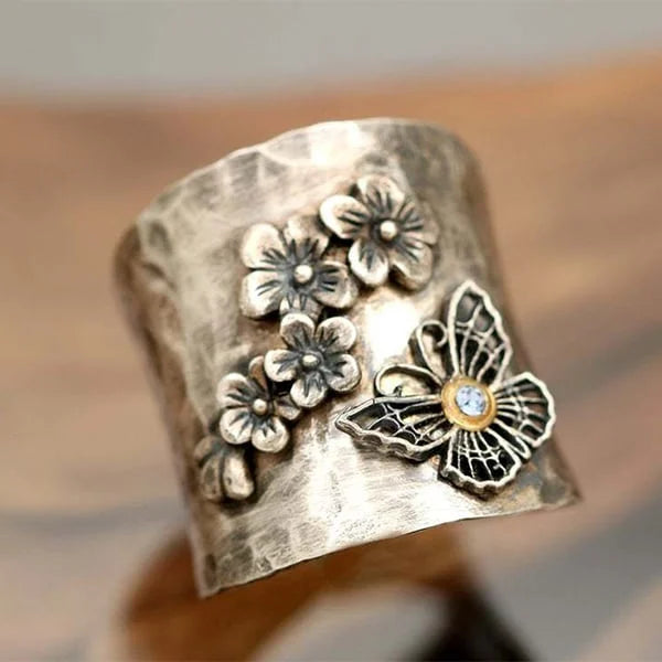 Bee Flower Butterfly Wide Band Ring 3