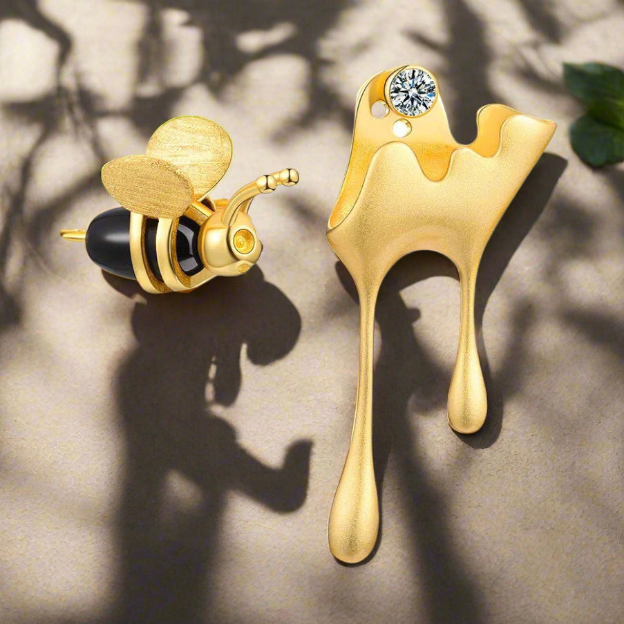 Dripping Honey & Bee Earrings with Zirconia 2