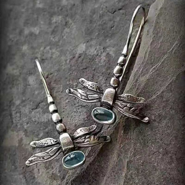 Vintage Dragonfly Silver Earrings 1