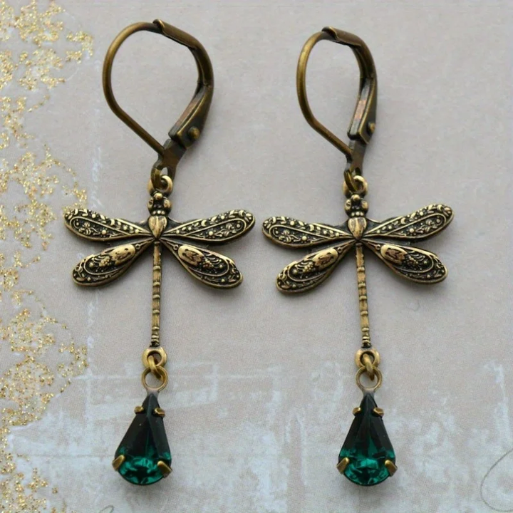 Vintage Golden Dragonfly Earrings 1