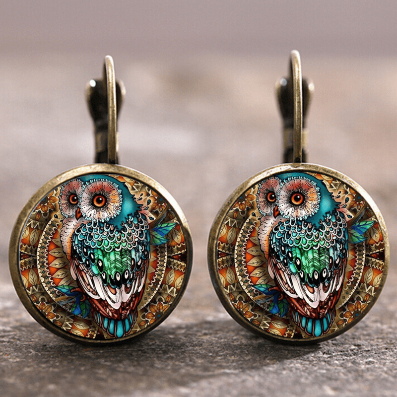 Vintage Rounded Crystal Owl Earrings 1
