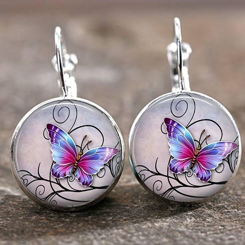 Vintage Rounded Crystal Butterfly Earrings 1