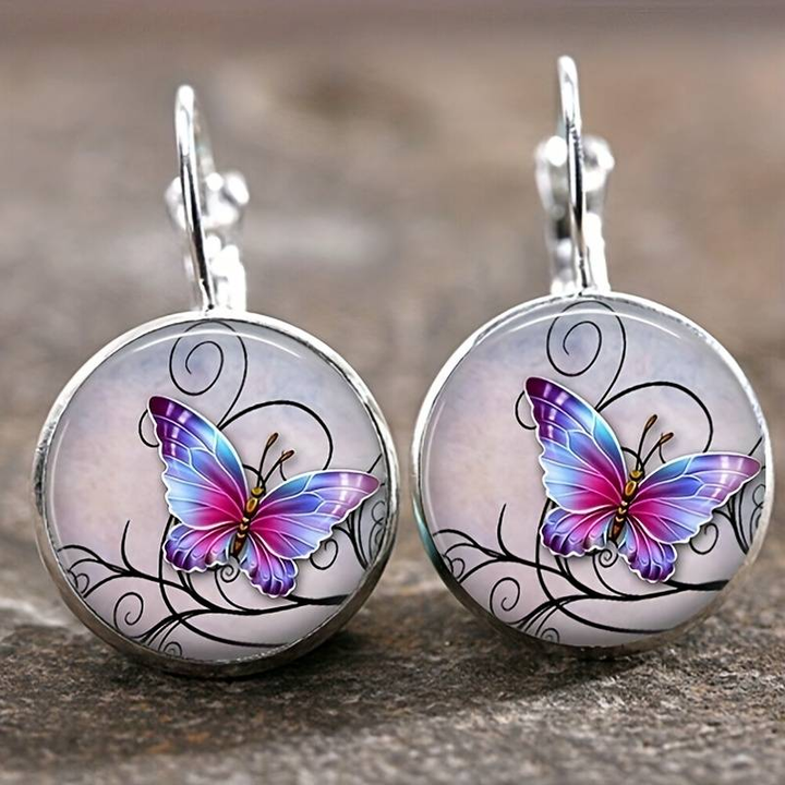Vintage Rounded Crystal Butterfly Earrings 1