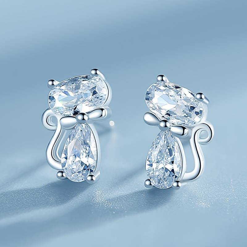 Vintage Zirconia Cat Earrings 1