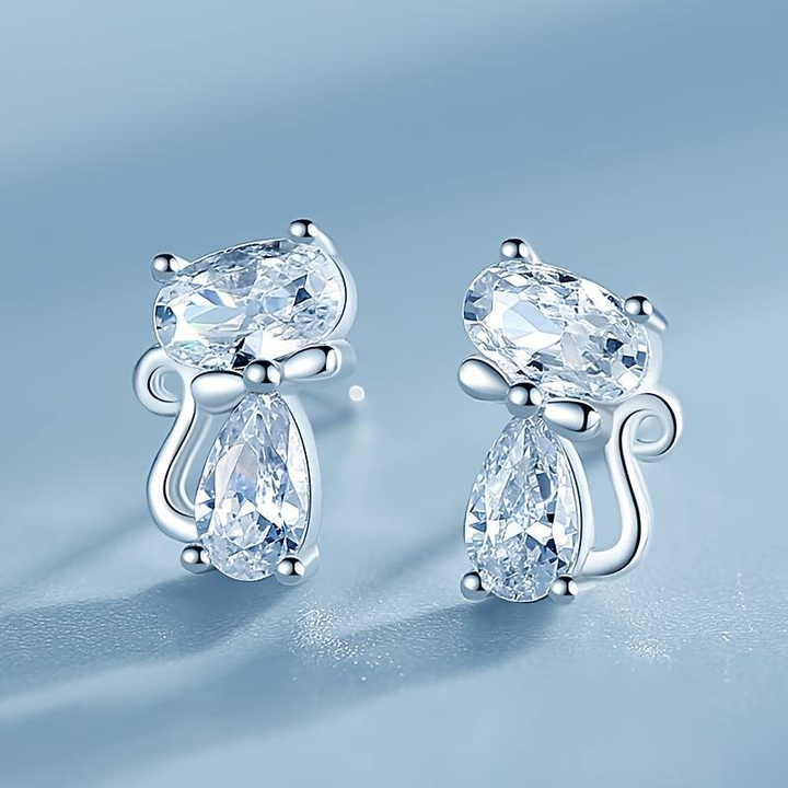 Vintage Zirconia Cat Earrings 1