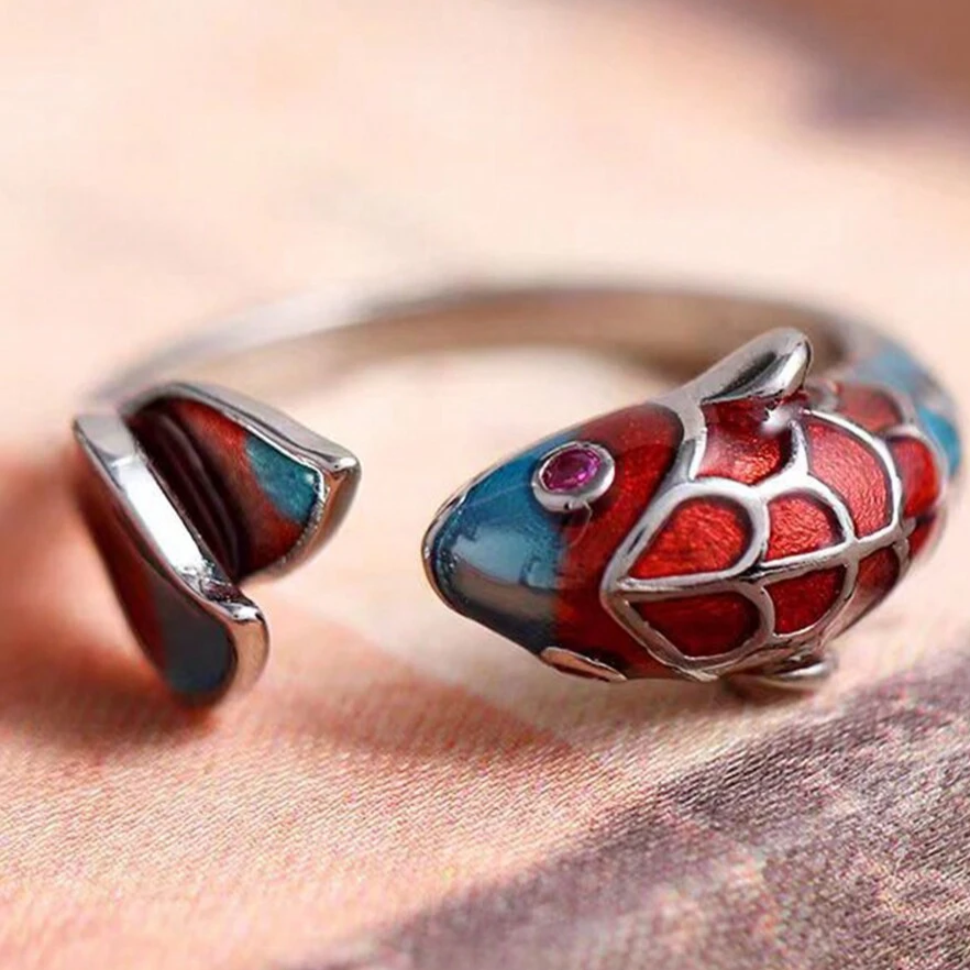 Vintage Enamel Koi Fish Ring 1