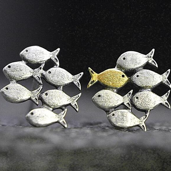 Vintage Silver & Gold Fish Earrings 1