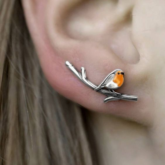 Vintage Birdie Silver Earrings 1