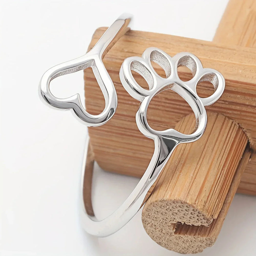 Handcrafted Paw & Heart Ring – Adjustable 925 Sterling Silver 2
