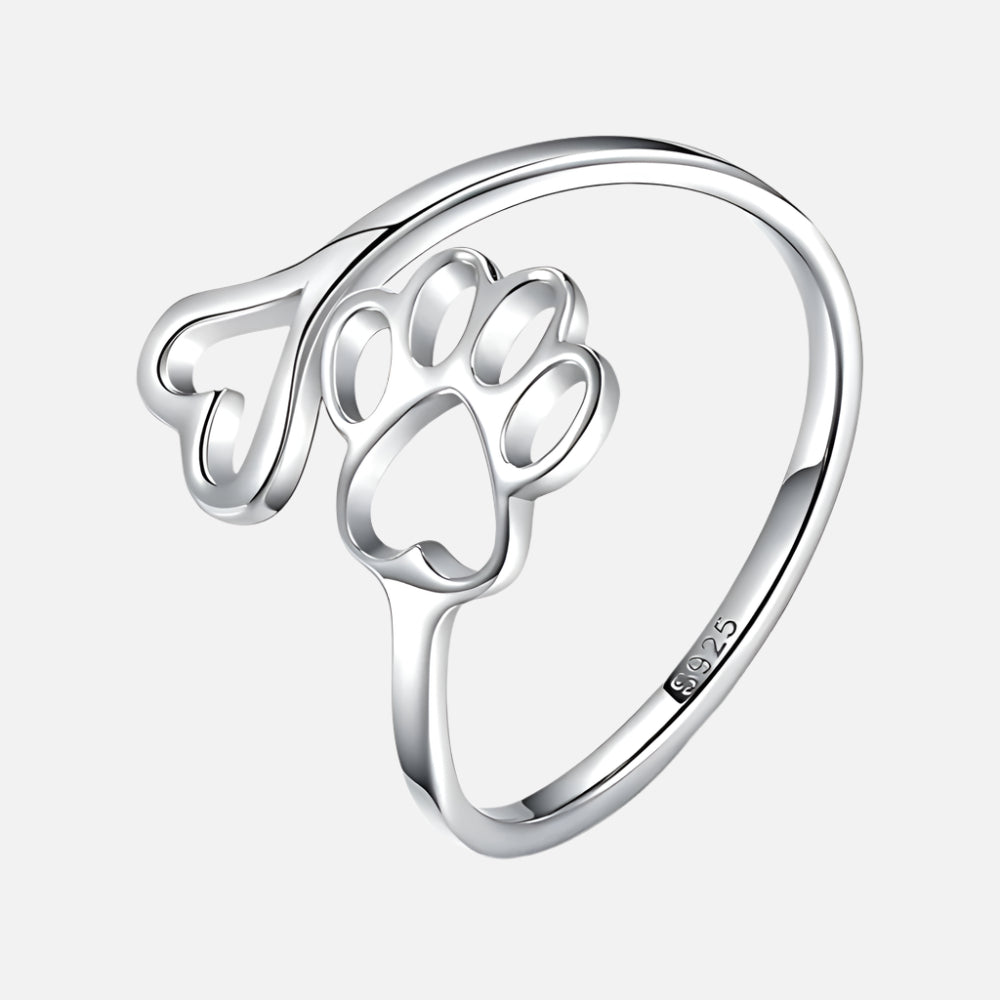 Handcrafted Paw & Heart Ring – Adjustable 925 Sterling Silver 1