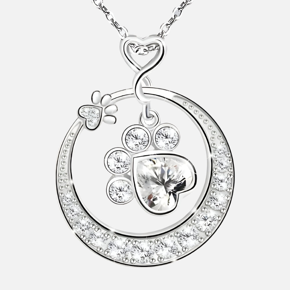 Cute Paw Print Necklace in 925 Sterling Silver with Cubic Zirconia 1