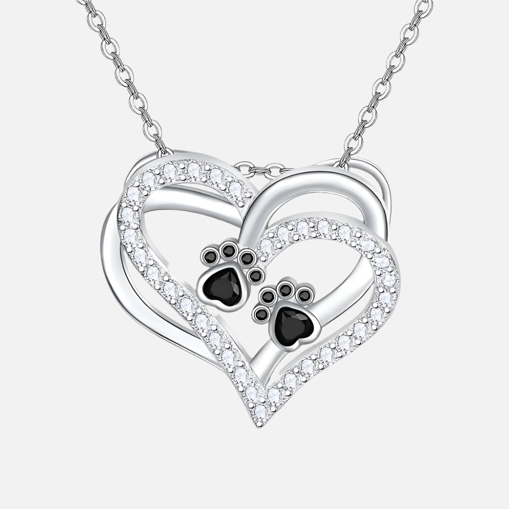 Dog Paw Heart Necklace with Zirconia 2