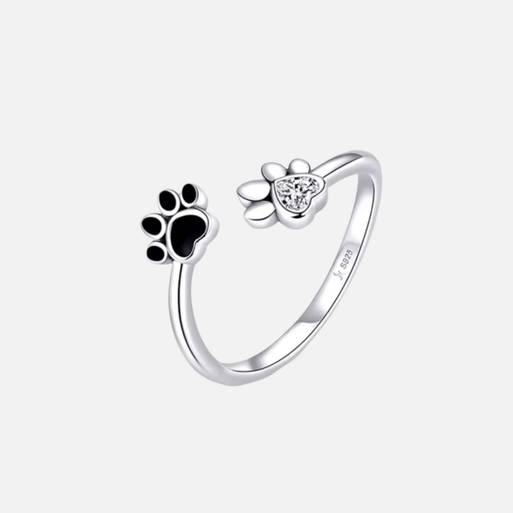 925 Sterling Silver Paw Ring – Adjustable with Zirconia & Enamel 1