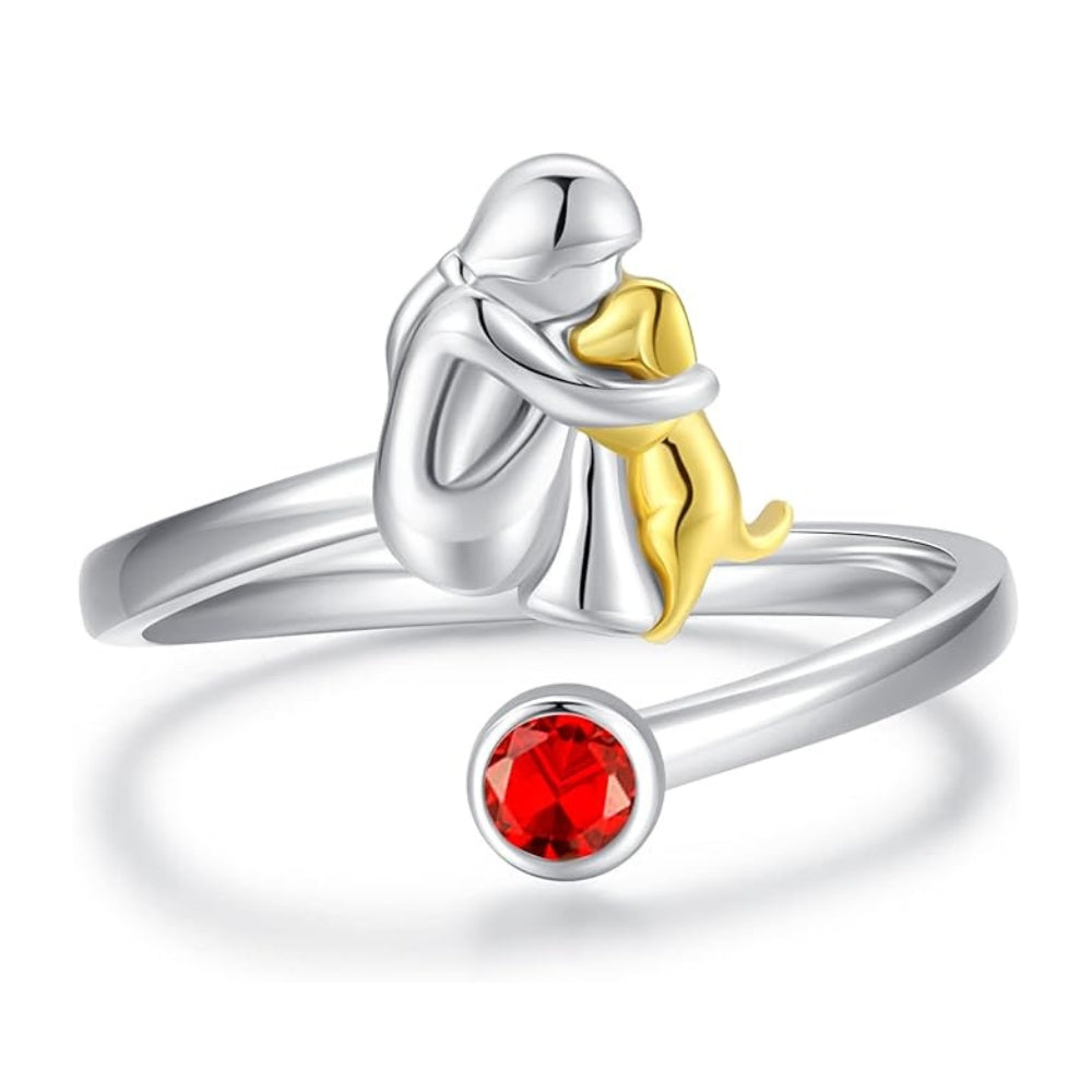 Sterling Silber Dog & Girl Ring - Verstellbar und symbolisch 2